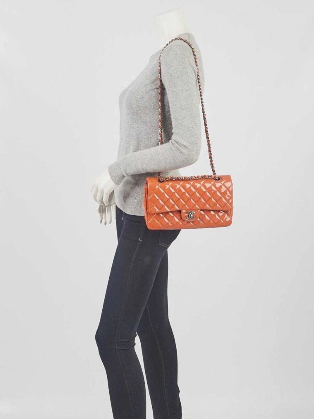 Chanel Orange Quilted Patent Leather Classic Medium Double Flap Bag - Picture 2 of 10